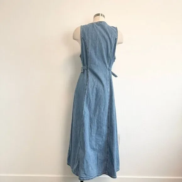 Eddie Bauer Denim Tie-Side Sleeveless Midi Dress in Light Blue - Picture 3 of 7